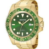 Relógio Masculino Magnum Ma32934G Dourado Em Aço Fundo Verde