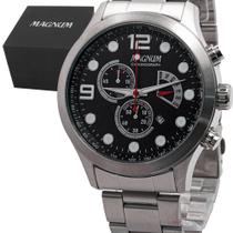 Relogio Masculino Magnum Tachymeter Analogico Aço Inoxidavel Prata Cronografo Original