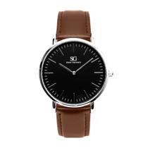 Relógio masculino marrom pulseira de couro Bronx Black Silver 40mm-Saint Germain