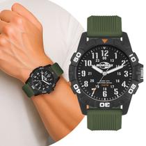 Relógio Masculino Militar Tático Preto e Verde Analógico de Pulso Movimento Quartzo com Pulseira de Silicone à Prova D Água Mormaii