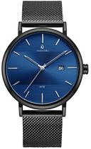 Relógio Masculino Minimalista Moderno Preto Fosco Visor Azul Aço Inox Vanglore 3288a 40mm