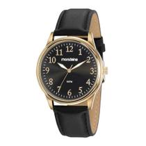 Relogio masculino Mondaine dourado e preto social classico c/ numeros pulseira de couro 99546GPMVDH2