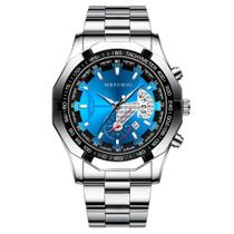 Relógio Masculino MREURIO Azul e Prata Aço Quartzo Pulso
