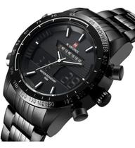 Relógio masculino naviforce 9024 preto branco digital analógico inox multifuncional casual