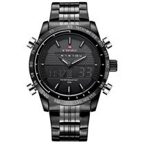 Relógio masculino naviforce 9024 preto e branco digital e analógico inox casual esportivo anadigi