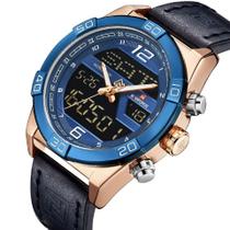 Relógio masculino Naviforce 9128 analógico digital azul social ponteiro casual NF9128