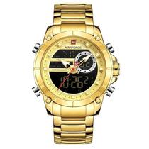 Relógio Masculino Naviforce 9163 Dourado Digital Inox Luxo