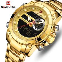 Relógio Masculino Naviforce 9163 Dourado Inox 3ATM Quartz
