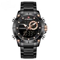 Relógio Masculino Naviforce 9163 Preto Bronze Digital Inox