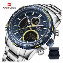 Relógio Masculino Naviforce 9182 Esportivo Pulseira Aço Inoxidável Social Luxo