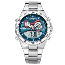 Relógio Masculino New Rex - Design Luxuoso e Elegante, A Prova D"Água, Prata e Azul 1892
