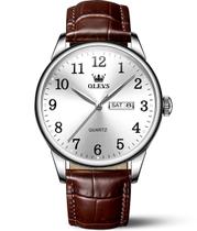 Relógio Masculino OLEVS Analógico - Impermeável com Pulseira de Couro Marrom 39mm Relógio Masculino OLEVS Analógico - Impermeável com Pulseira de Couro Marrom 39mm