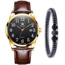 Relógio Masculino Olevs Casual Gold + Pulseira De Hematita Kit Relógio Masculino Olevs Casual Gold + Pulseira De Hematita Kit