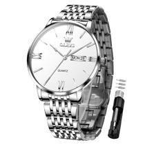 Relógio Masculino OLEVS Prateado à Prova d'Água em Aço Inoxidável 40mm