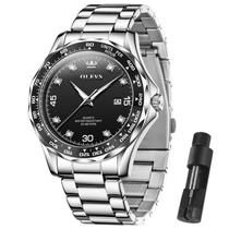 Relógio Masculino OLVES - Prateado em Aço Inoxidável com Diamante - 30m WR