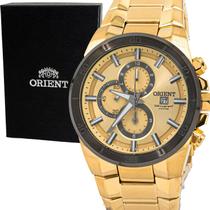 Relogio Masculino Orient Analogico Aço Inoxidavel Dourado Original Cronografo Resistente a Agua 1 Ano de Garantia ROC050C1KX
