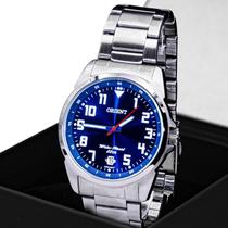 Relogio Masculino Orient Analogico Aço Inoxidavel Prata Azul Mostrador Azul Casual Calendario Original Resistente a Agua 1 Ano de Garantia RO1154AD2SX