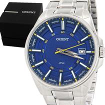 Relogio Masculino Orient Analogico Aço Inoxidavel Prata Mostrador Azul Sport Calendadario Original Resistente a Agua 1 Ano de Garantia RO1313DYSX