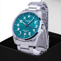 Relogio Masculino Orient Analogico Aço Inoxidavel Prata Mostrador Verde Calendario Original Resistente a Agua 1 Ano de Garantia RO1154AE2SX