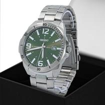 Relogio Masculino Orient Analogico Aço Inoxidavel Prata Mostrador Verde Social Original Resistente a Agua 1 Ano de Garantia RO1394E2SX