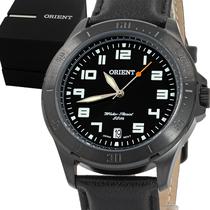 Relogio Masculino Orient Analogico Aço Inoxidavel Preto Pulseira Couro Calendario Original Resistente a Agua 1 Ano de Garantia RO1008P2PX