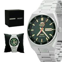 Relogio Masculino Orient Automatico Aço Inoxidavel Prata Mostrador Verde Social Original Resistente a Agua 1 Ano de Garantia 469SS087FE1SX