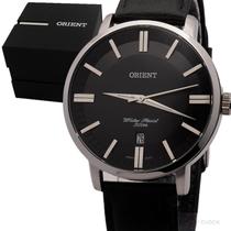 Relógio Masculino Orient Couro Preto Prata Mostrador Preto Original Resistente à Água MBSC1038P1PX