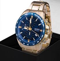 Relógio Masculino Orient Dourado Cronógrafo Original Azul Nf