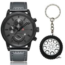 Relógio Masculino Original Curren Pulseira Cinza + Chaveiro