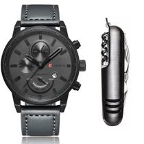 Relógio Masculino Original Curren Pulseira Couro + Canivete Relógio Masculino Original Curren Pulseira Couro + Canivete