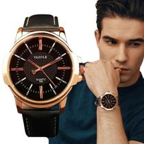 Relógio Masculino Original Luxo Yazole Preto e Bronze+ Caixa