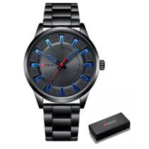 Relógio Masculino Original Quartzo Inoxidável Curren 8406 A Prova D' água Cor do Bisel Black/Blue