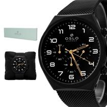Relogio Masculino Oslo Analogico Aço Inoxidavel Preto Resistente a Agua Original 1 Ano de Garantia OMPSSCVD0008P2PX