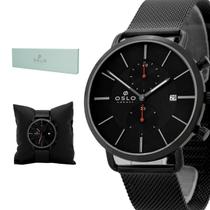 Relogio Masculino Oslo Norway Analogico Aço Inoxidavel Preto Cronografo Social Original Resistente a Agua 1 Ano de Garantia OMPSSCYM0001P1PX