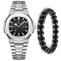 Relógio Masculino Poedagar Prata Inox Old Money + Pulseira Relógio Masculino Poedagar Prata Inox Old Money + Pulseira