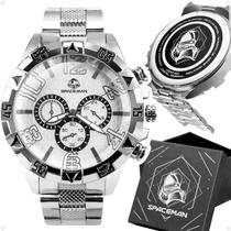 Relogio Masculino Prata Aço Inoxidavel Prova Dagua + Caixa pesado robusto analogico presente qualidade premium social Relogio Masculino Prata Aço Inoxidavel Prova Dagua + Caixa pesado robusto analogico presente qualidade premium social