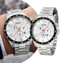 Relógio Masculino Prata Cronógrafo de Pulso com Caixa e Pulseira de Aço Inoxidável à Prova D Água Casual Social Luxo Elegante Magnum