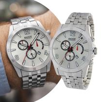 Relógio Masculino Prata Cronógrafo de Pulso com Caixa e Pulseira de Aço Inoxidável à Prova D Água Luxo Elegante Casual Social Magnum