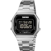 Relógio Masculino Prata Digital De Pulso Inox Social Prateado Femininno Aço 1647