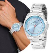 Relógio Masculino Prata e Azul de Pulso com Pulseira e Caixa de Aço Inoxidável Luxo Elegante Causal Social Champion