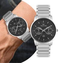 Relógio Masculino Prata e Preto Luxo Elegante Social Technos