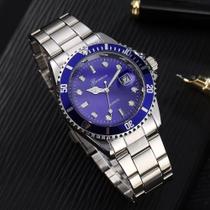 Relógio Masculino Prata Luxo Azul Presente para namorado com caixa Importado Luxo