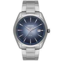 Relógio Masculino Prata Orient com Data Fundo Azul Garantia