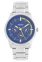 Relogio Masculino Prata Orient Multifunção Com Fundo Azul D1 Relogio Masculino Prata Orient Multifunção Com Fundo Azul D1