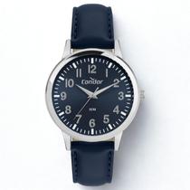 Relógio masculino prata pulseira de couro azul 40mm CO2035NRO/3A condor