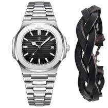 Relógio Masculino Prateado Inox Old Money + Pulseira Bracelete Relógio Masculino Prateado Inox Old Money + Pulseira Bracelete