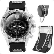 relogio masculino prateado + pulseira + cordão prata grumet Ajustavel crucifixo black piano social