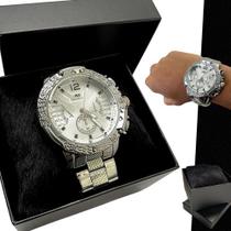 Relógio Masculino Prateado Quartzo Analogico Aço Inox Caixa Relógio Masculino Prateado Quartzo Analogico Aço Inox Caixa