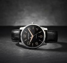 Relógio Masculino Premium Montblanc Aço Inox Pulseira Couro Quartzo