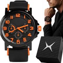 Relogio Masculino Premium Qualidade Aco Silicone + Caixa laranja presente original casual social analogico preto Relogio Masculino Premium Qualidade Aco Silicone + Caixa laranja presente original casual social analogico preto